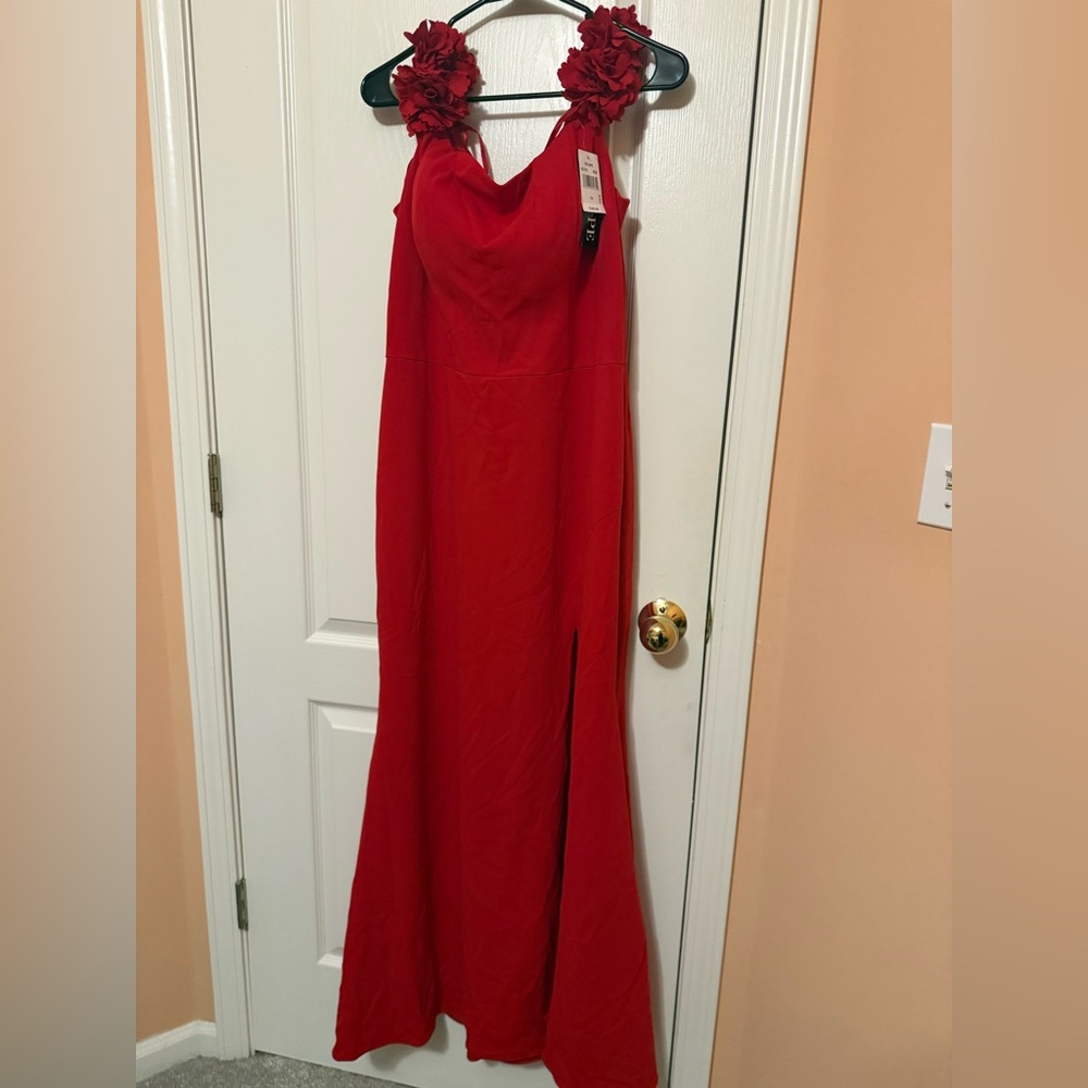 Red Sleeveless Formal Gown with Cowl Neck